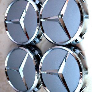 Brand New Set of Four 3"  Chrome Silver Mercedes Benz Wheels Center Caps